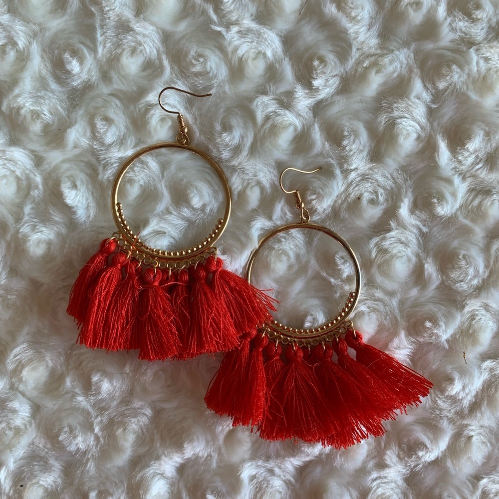 New Elegant Red Tassel Hoop Earrings